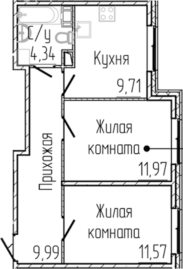 2-комнатная квартира 47.58 м², 1/8 эт., ЖК «SERTOLOVO PARK»